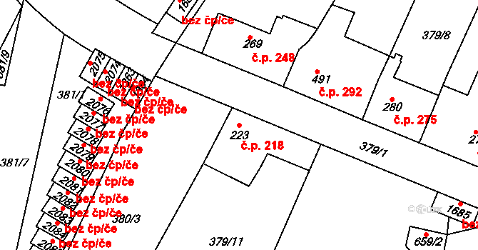 Neratovice 218 na parcele st. 223 v KÚ Neratovice, Katastrální mapa