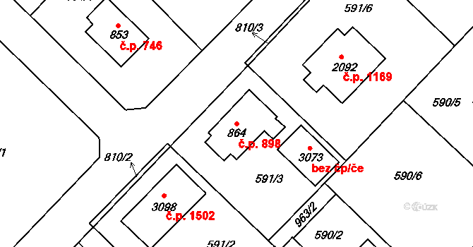 Neratovice 898 na parcele st. 864 v KÚ Neratovice, Katastrální mapa