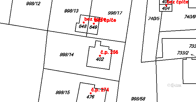 Ledce 256 na parcele st. 402 v KÚ Ledce u Plzně, Katastrální mapa