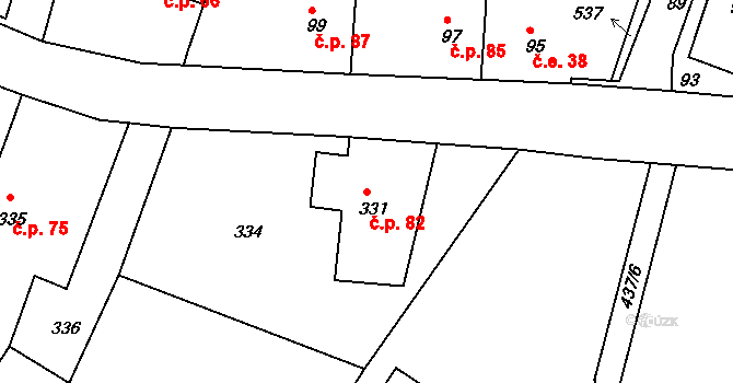 Bušovice 82 na parcele st. 331 v KÚ Bušovice, Katastrální mapa