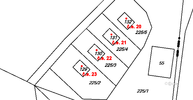 Čilá 22 na parcele st. 130 v KÚ Čilá, Katastrální mapa