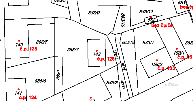 Velká Ves 126, Broumov na parcele st. 142 v KÚ Velká Ves u Broumova, Katastrální mapa