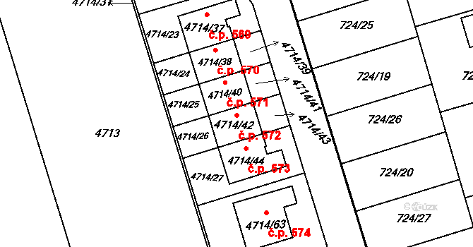 Syrovice 572 na parcele st. 4714/42 v KÚ Syrovice, Katastrální mapa