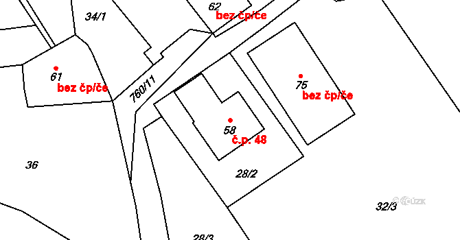 Branišov 48, Zdíkov na parcele st. 58 v KÚ Branišov u Zdíkovce, Katastrální mapa