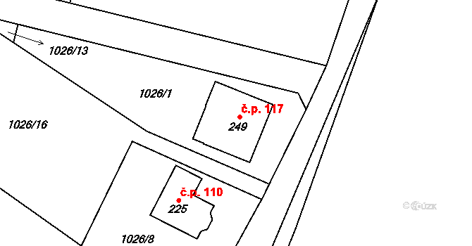 Horní Březinka 117, Světlá nad Sázavou na parcele st. 249 v KÚ Dolní Březinka, Katastrální mapa