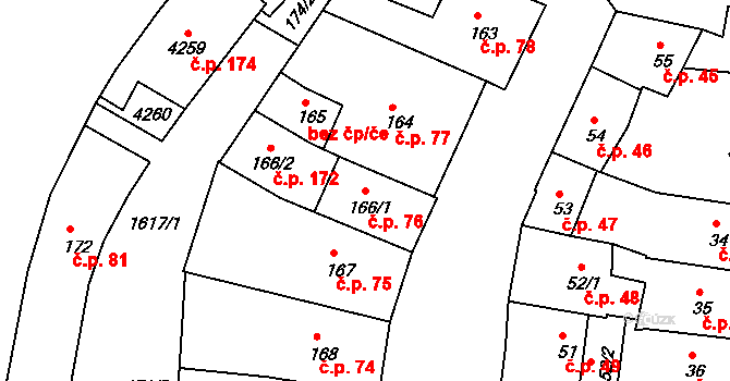 Vnitřní Město 76, Český Krumlov na parcele st. 166/1 v KÚ Český Krumlov, Katastrální mapa