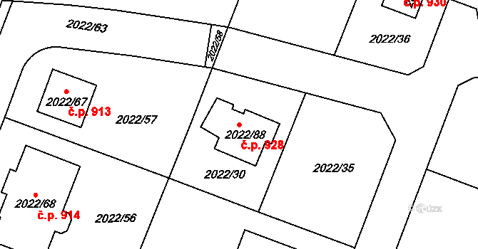 Velká Bystřice 928 na parcele st. 2022/88 v KÚ Velká Bystřice, Katastrální mapa