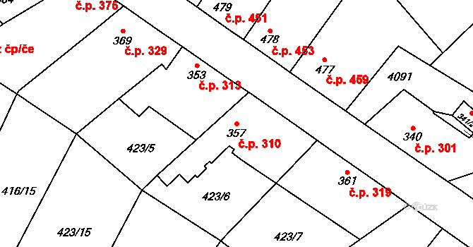 Kryry 310 na parcele st. 357 v KÚ Kryry, Katastrální mapa