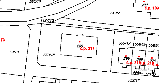 Herálec 217 na parcele st. 285 v KÚ Herálec, Katastrální mapa