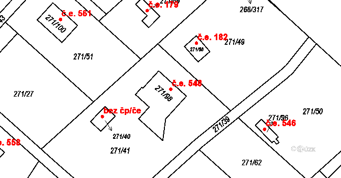 Tušimice 548, Kadaň na parcele st. 271/98 v KÚ Tušimice, Katastrální mapa