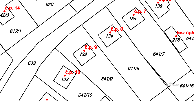 Tasice 9, Bělá na parcele st. 133 v KÚ Bělá u Jedlé, Katastrální mapa