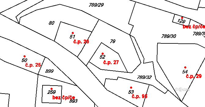 Merklovice 27, Vamberk na parcele st. 52 v KÚ Merklovice, Katastrální mapa