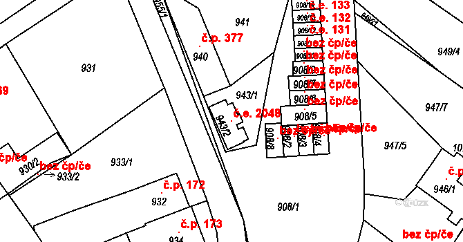 Sobědruhy 2048, Teplice na parcele st. 943/2 v KÚ Sobědruhy, Katastrální mapa