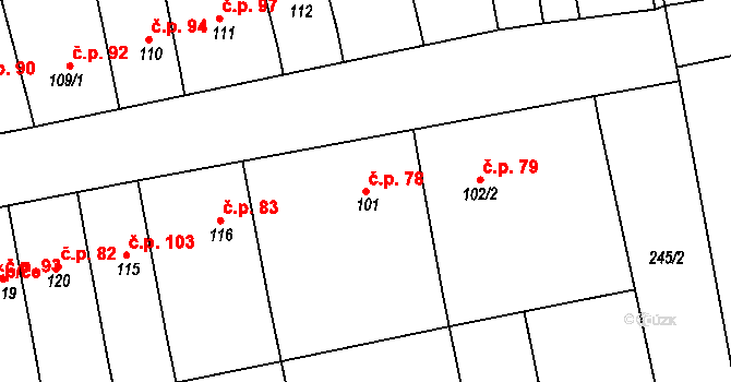 Količín 78, Holešov na parcele st. 101 v KÚ Količín, Katastrální mapa