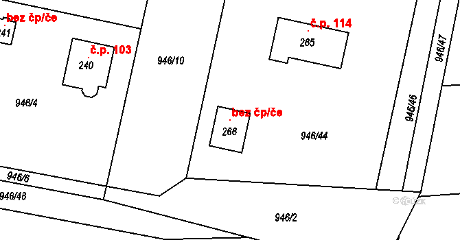 Záhoří 103166351 na parcele st. 266 v KÚ Horní Záhoří u Písku, Katastrální mapa