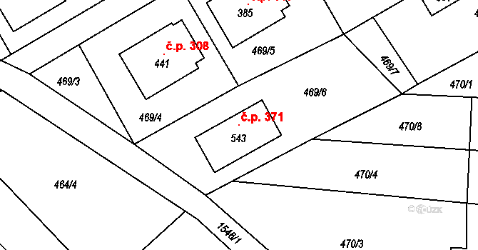 Rosice 371 na parcele st. 543 v KÚ Rosice u Chrasti, Katastrální mapa