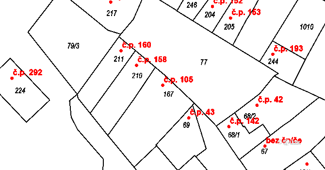 Klenovice na Hané 105 na parcele st. 167 v KÚ Klenovice na Hané, Katastrální mapa