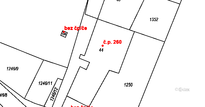 Chlupice 260, Hostěradice na parcele st. 44 v KÚ Chlupice, Katastrální mapa