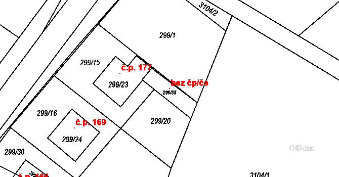 Těšetice 106997351 na parcele st. 299/35 v KÚ Těšetice u Znojma, Katastrální mapa
