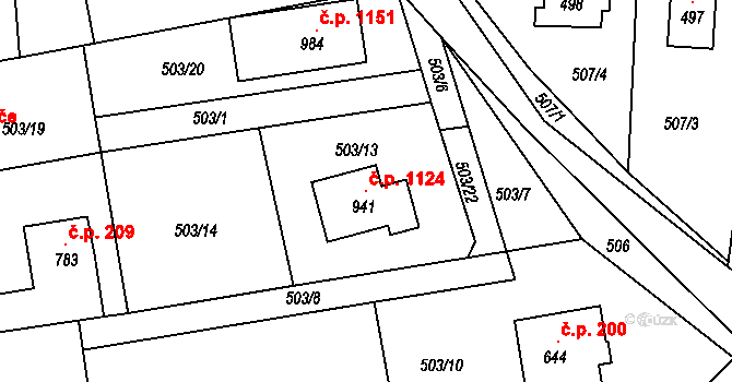 Ládví 1124, Kamenice na parcele st. 941 v KÚ Ládví, Katastrální mapa