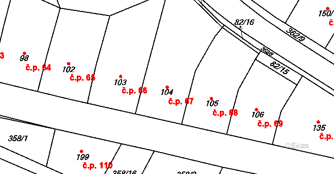 Mramotice 67, Znojmo na parcele st. 104 v KÚ Mramotice, Katastrální mapa