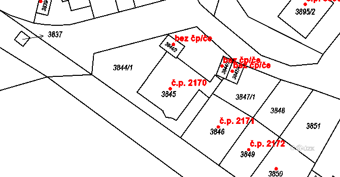Znojmo 2170 na parcele st. 3845 v KÚ Znojmo-město, Katastrální mapa