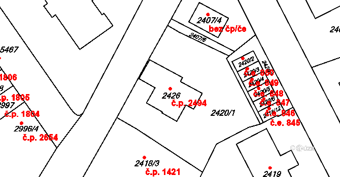 Znojmo 2494 na parcele st. 2426 v KÚ Znojmo-město, Katastrální mapa