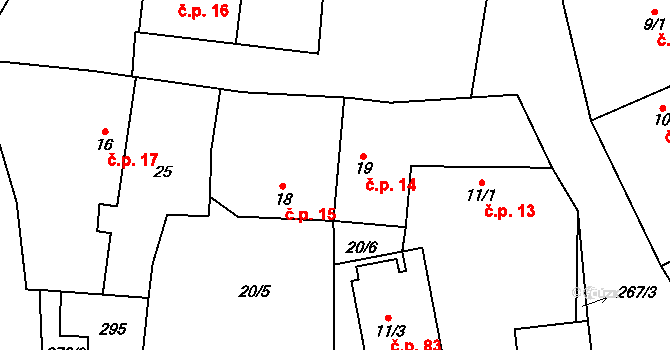 Nouzov 14, Chotěšice na parcele st. 19 v KÚ Nouzov u Dymokur, Katastrální mapa