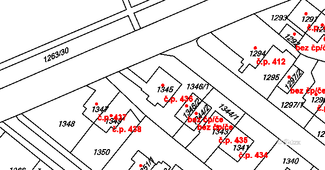 Zruč nad Sázavou 436 na parcele st. 1345 v KÚ Zruč nad Sázavou, Katastrální mapa