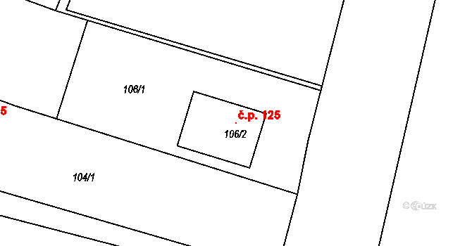Klečůvka 125, Zlín na parcele st. 106/2 v KÚ Klečůvka, Katastrální mapa