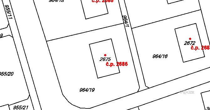 Jablonec nad Nisou 2686 na parcele st. 2675 v KÚ Jablonec nad Nisou, Katastrální mapa
