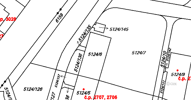 Jihlava 2706,2707 na parcele st. 5124/6 v KÚ Jihlava, Katastrální mapa
