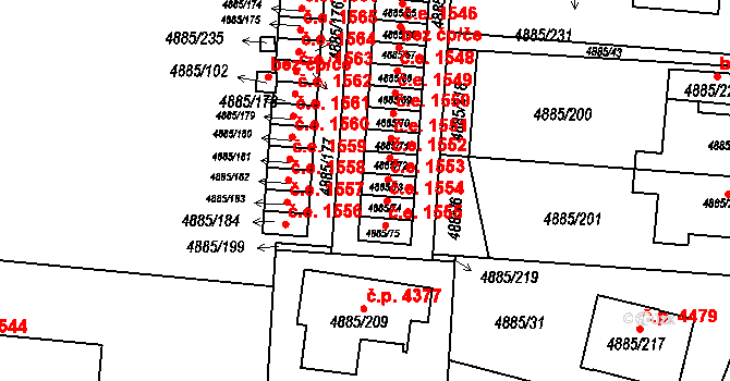 Jihlava 1553 na parcele st. 4885/73 v KÚ Jihlava, Katastrální mapa