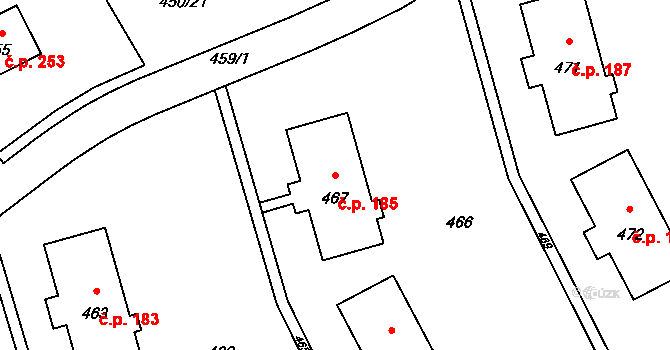 Dolní Líštná 185, Třinec na parcele st. 467 v KÚ Dolní Líštná, Katastrální mapa