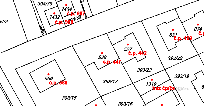 Horoměřice 447 na parcele st. 526 v KÚ Horoměřice, Katastrální mapa