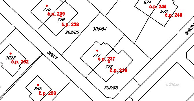 Kamenný Přívoz 237 na parcele st. 777 v KÚ Kamenný Přívoz, Katastrální mapa