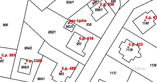 Roztoky 414 na parcele st. 961 v KÚ Roztoky u Prahy, Katastrální mapa