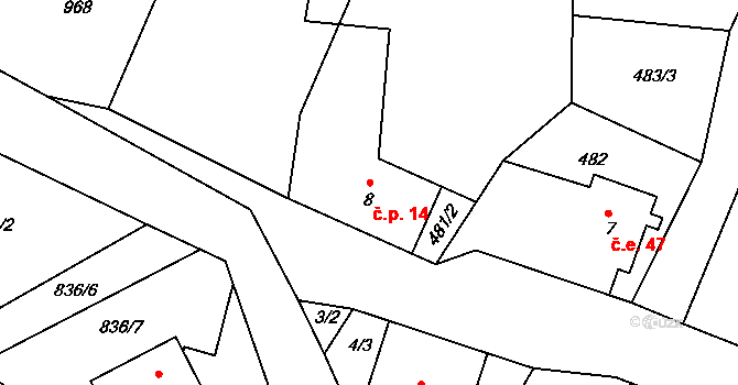 Polevsko 14 na parcele st. 8 v KÚ Polevsko, Katastrální mapa