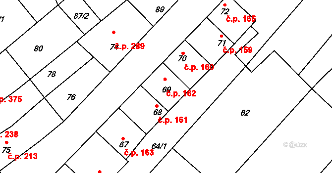 Těšany 162 na parcele st. 69 v KÚ Těšany, Katastrální mapa
