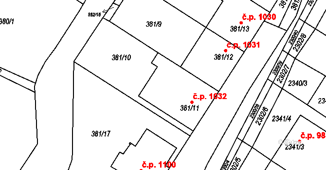 Svatobořice 1032, Svatobořice-Mistřín na parcele st. 381/11 v KÚ Svatobořice, Katastrální mapa