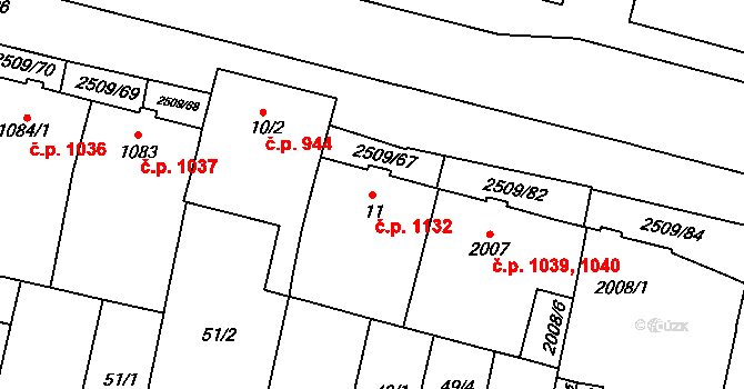Kyjov 1132 na parcele st. 11 v KÚ Kyjov, Katastrální mapa