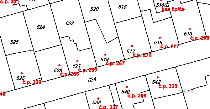 Hřebeč 267 na parcele st. 519 v KÚ Hřebeč, Katastrální mapa