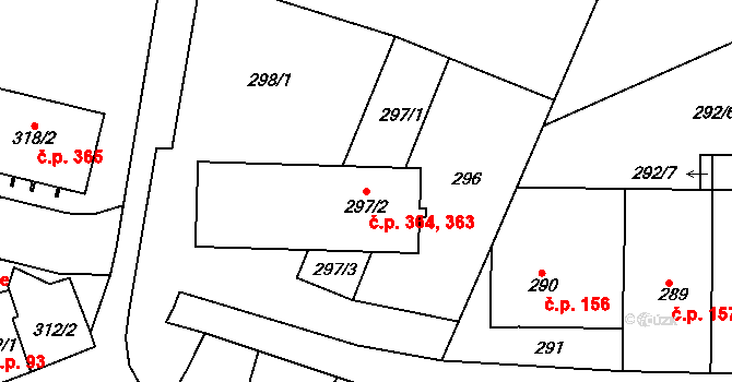 Rousínov 363,364 na parcele st. 297/2 v KÚ Rousínov u Vyškova, Katastrální mapa
