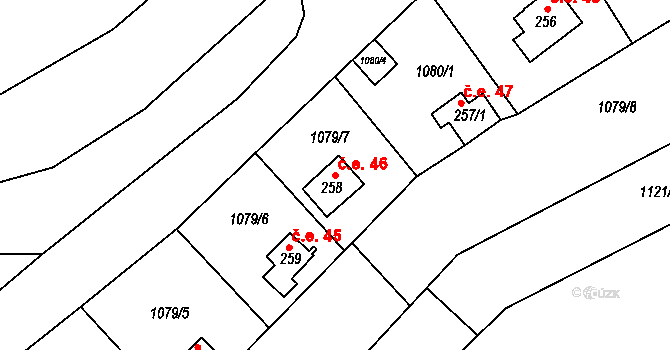 Lhota Veselka 46, Postupice na parcele st. 258 v KÚ Postupice, Katastrální mapa