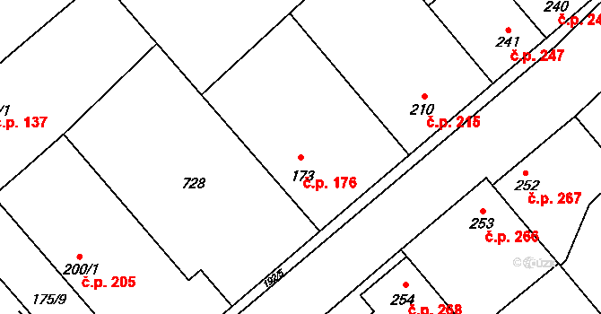 Veltruby 176 na parcele st. 173 v KÚ Veltruby, Katastrální mapa