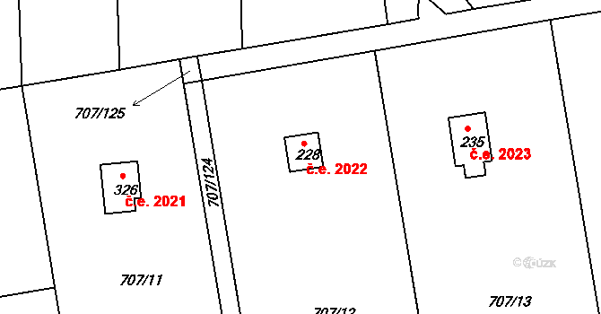 Skuheř 2022, Kamenice na parcele st. 228 v KÚ Těptín, Katastrální mapa