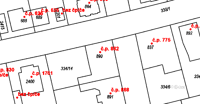 Brandýs nad Labem 882, Brandýs nad Labem-Stará Boleslav na parcele st. 890 v KÚ Brandýs nad Labem, Katastrální mapa