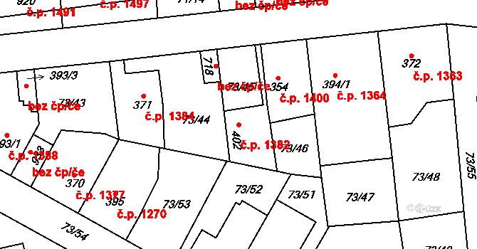 Švermov 1382, Kladno na parcele st. 402 v KÚ Hnidousy, Katastrální mapa