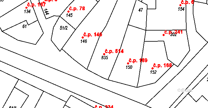 Krumvíř 514 na parcele st. 835 v KÚ Krumvíř, Katastrální mapa