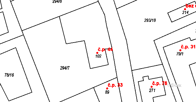 Hatě 44, Skuhrov na parcele st. 102 v KÚ Skuhrov pod Brdy, Katastrální mapa